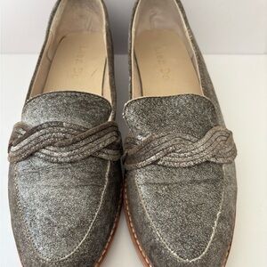Anthropologie Lein Do Flat Metallic silver/Gray Braided Flat Loafers Sz 8.5